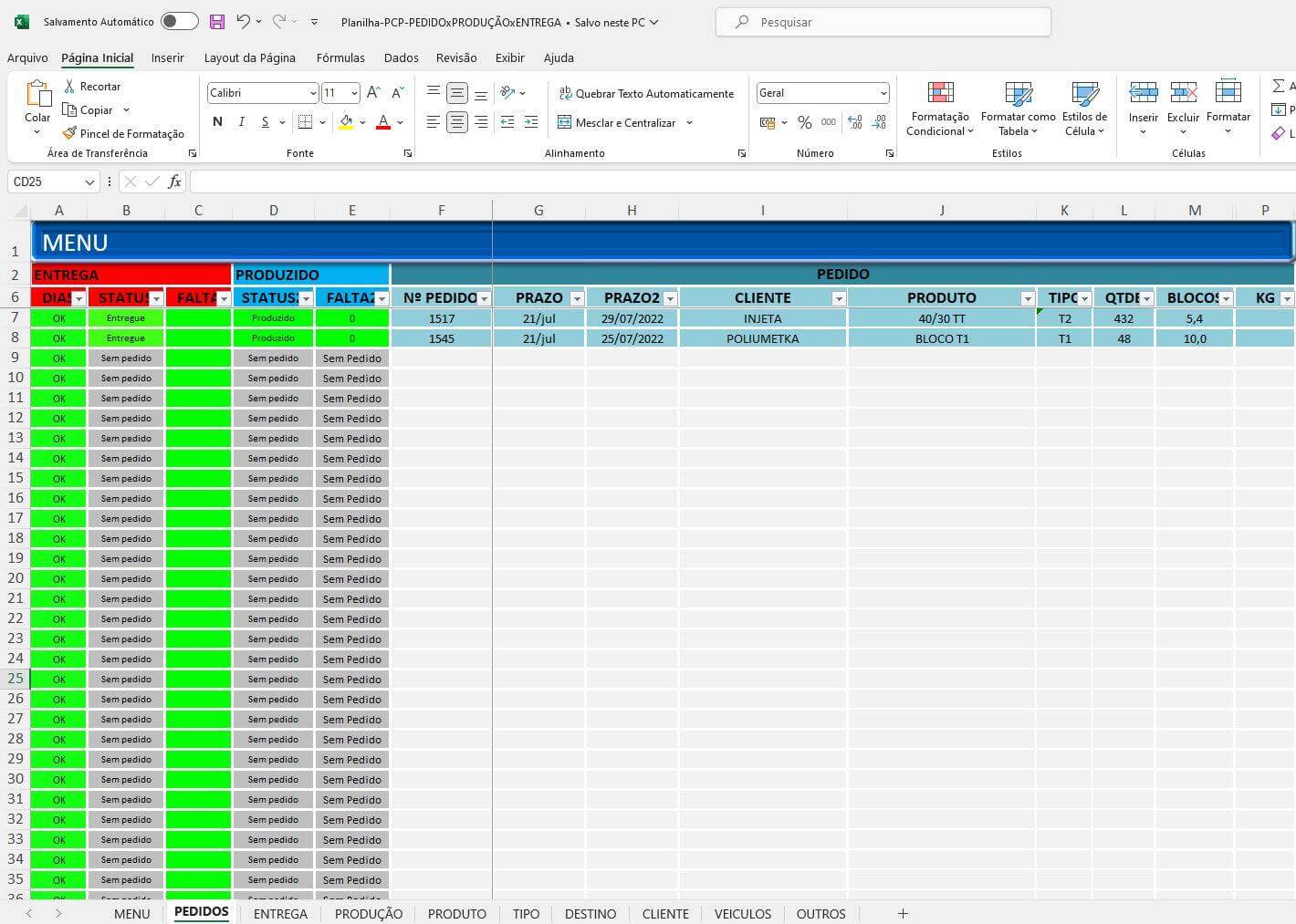 Planilha Planejamento De Controle Produção PCP Plano Gestão Fábrica - Radali Shop