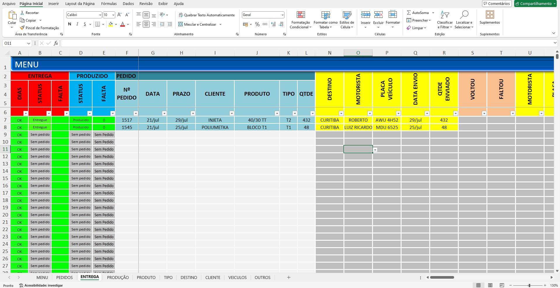 Planilha Planejamento De Controle Produção PCP Plano Gestão Fábrica - Radali Shop