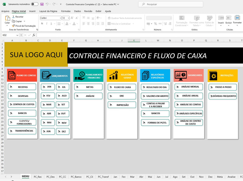 Hoja de cálculo de control financiero Centro de costos Flujo de efectivo Gestión empresarial