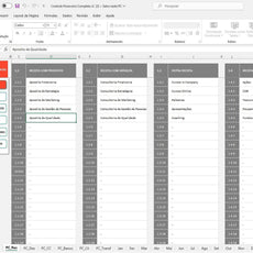 Planilha de controle financeiro com seções para receitas, despesas e gestão de qualidade em Excel.