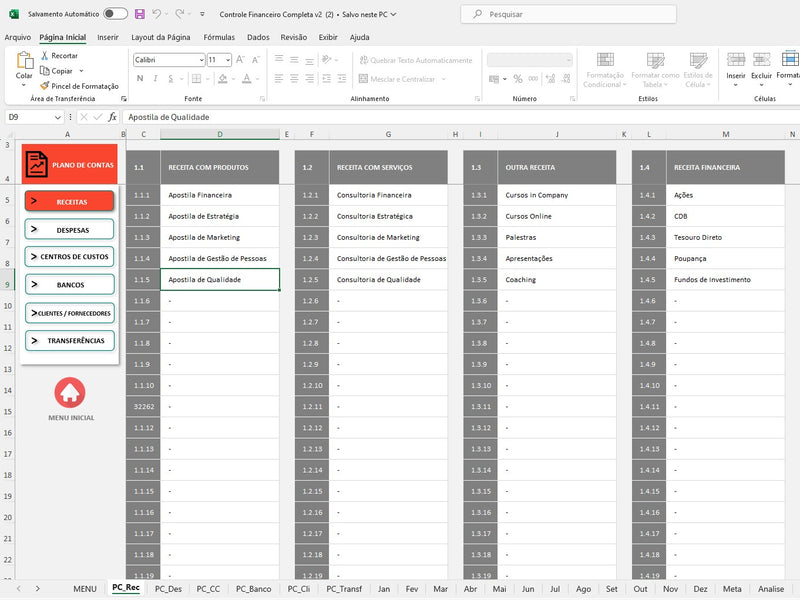 Financial Control Spreadsheet With Cost Center In Excel