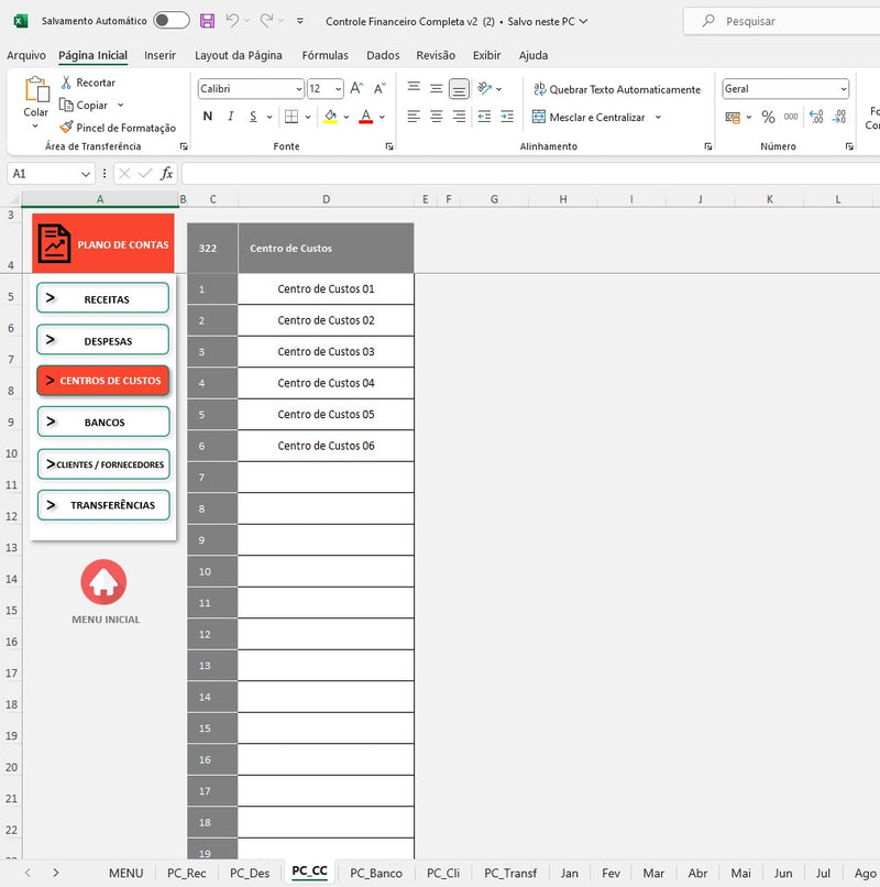 Financial Control Spreadsheet With Cost Center In Excel