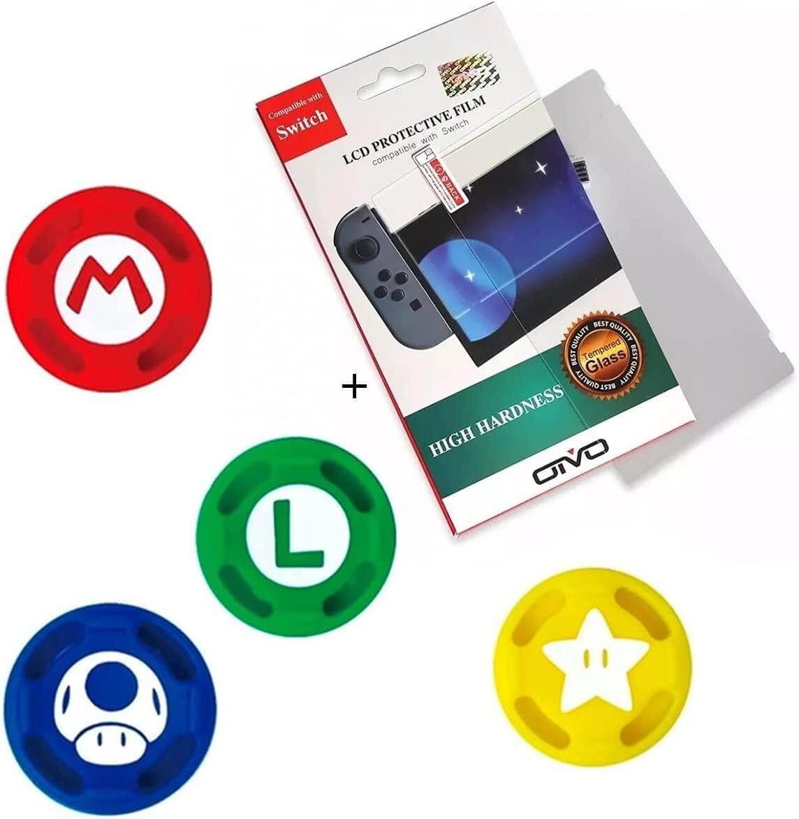 Película De Vidro 3.3mm 9H + 4 Grip Mario Do Joy-con Nintendo Switch - Radali Shop