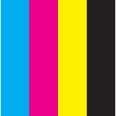 Imagem de teste com cores cyan, magenta, amarelo e preto, parte do kit 5 Paginas para Teste Impressora JPG.