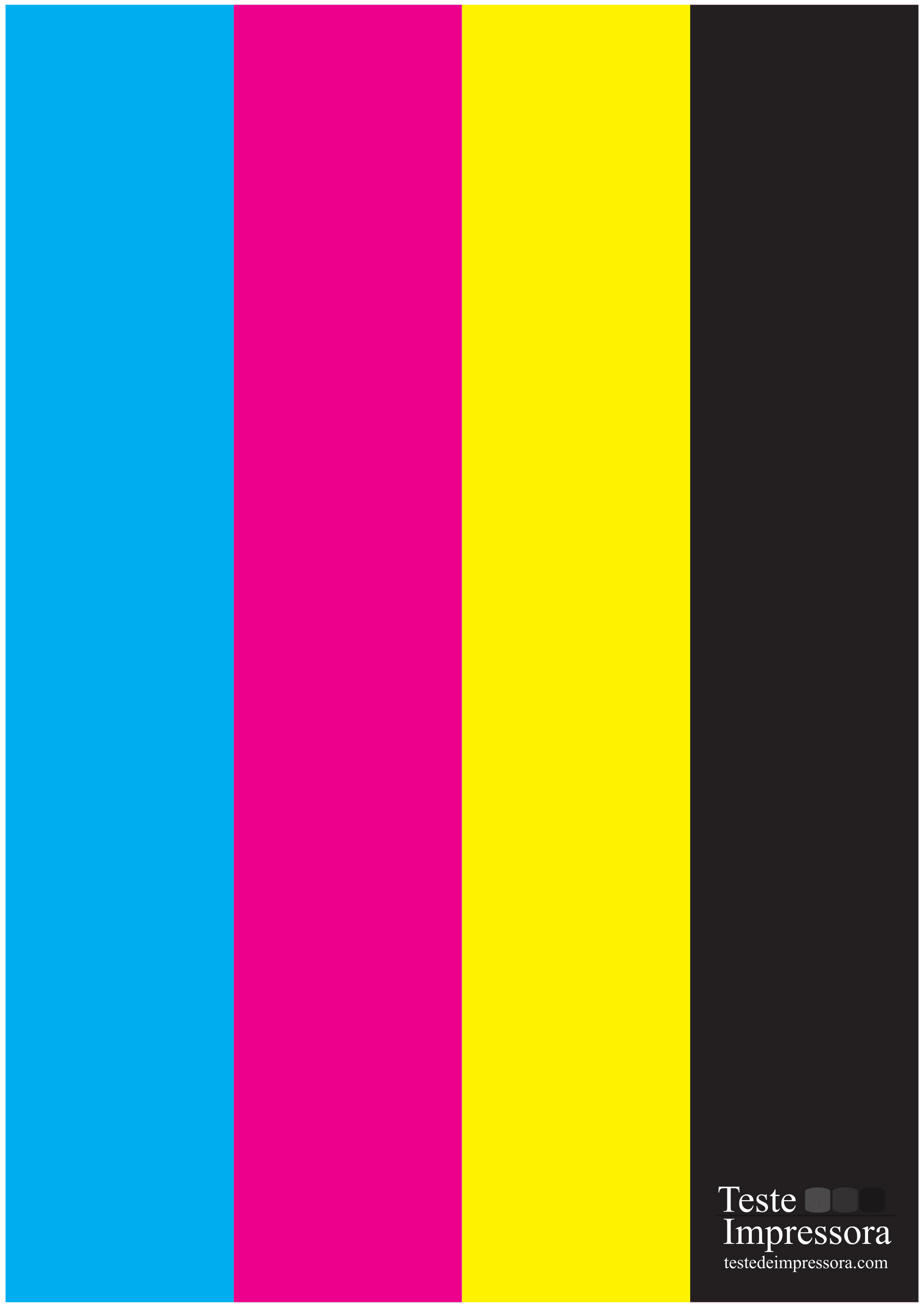 Imagem de teste com cores cyan, magenta, amarelo e preto, parte do kit 5 Paginas para Teste Impressora JPG.